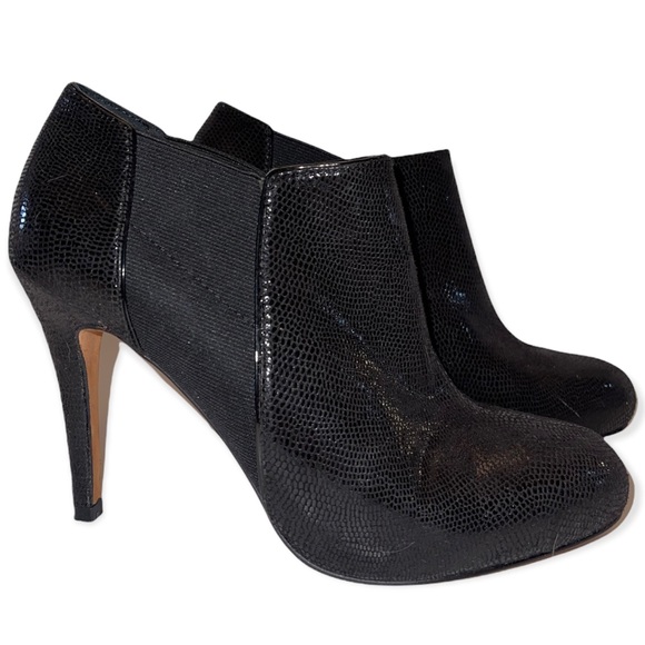 WHBM Cannes Booties Black Lizard Embossed Snakeskin Ankle Boot Stiletto Shooties - Picture 5 of 11